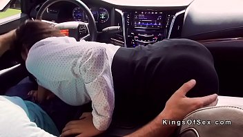 Latina in tight skirt gives blowjob in car
